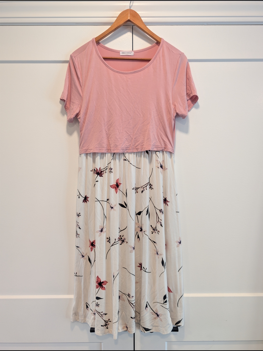 SMALL SHOW Women's Pink Floral Print  Nursing Midi Dress Modest Size Medium